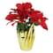 16" Red & Gold Artificial Christmas Poinsettia Arrangement in Wrapped Pot
